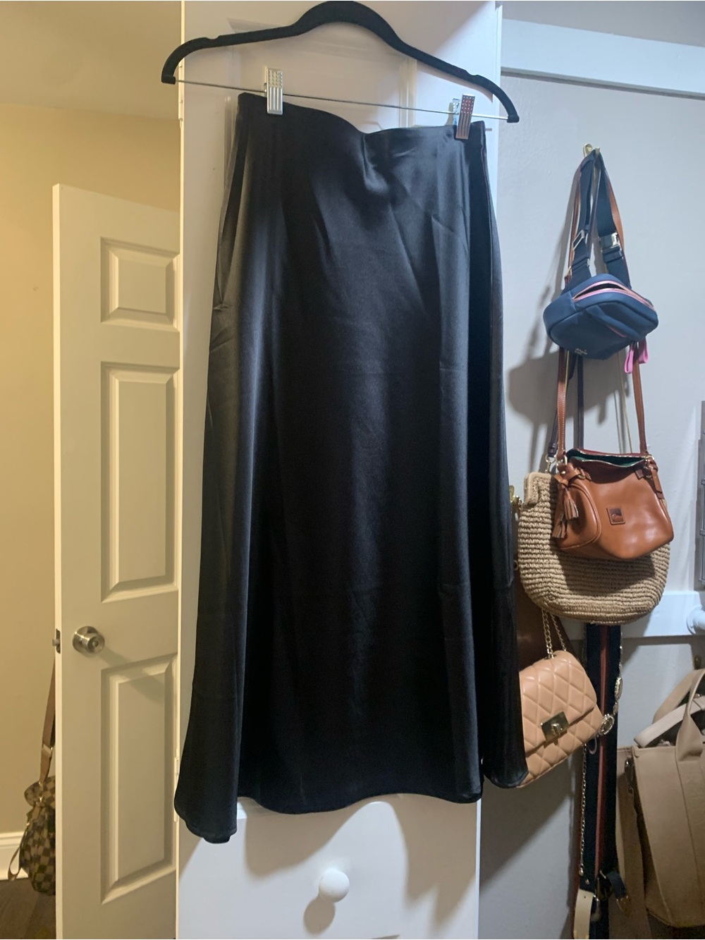 zeagoo Black Satin Maxi Skirt